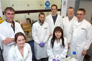 Bath research team (back, left to right): Dr Nick Waterfield; Xavier Munoz; Neil Poulter; Dr Gareth Price (HoD); Dr Toby Jenkins. Front: Charlotte Brown and Jin Zhou.