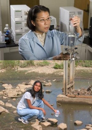 (Top) Heileen Hsu-Kim of Duke University.(Bottom) Amrika Deonarine of Duke University. Credit: Duke University Photography