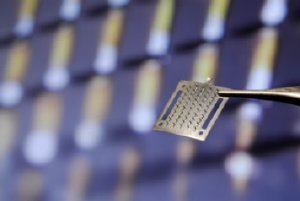 An array of microneedles like this could be coated with medicine and act as a painless drug delivery system for flu vaccines, diseases of the eye and more. Credit: Gary Meek