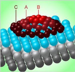 Carbon atoms form dome structures on iridium substrates, en route to forming larger scale graphene sheets. Credit: Image courtesy of Alan Stonebraker.