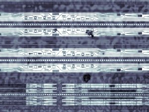 In the prototype optical chip shown here, the circles in the top two rows are "ring resonators" that can filter out light of different wavelengths. Image courtesy of Vladimir Stojanovic 