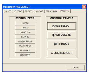 Screenshot of Nanosizer™ software used to assign spectral peaks to SWCN structures.