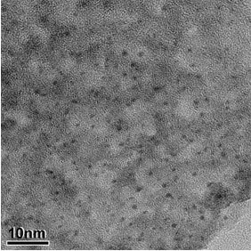 AZoNano - The A to Z of Nanotechnology - Ultra fine platinum particles in the Platinum-alumina Cryogel. Platinum 5-wt%; black spots correspond to ultra fine platinum particles 1 nm in diameter