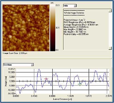 TriboView roughness analysis and section profile of II-01b an in-situ SPM image of a