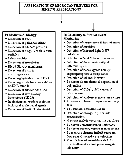 Applications of microcantilever-based sensors.