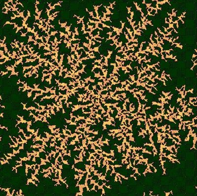 Simulation of the self-assembled fractal electronic circuits