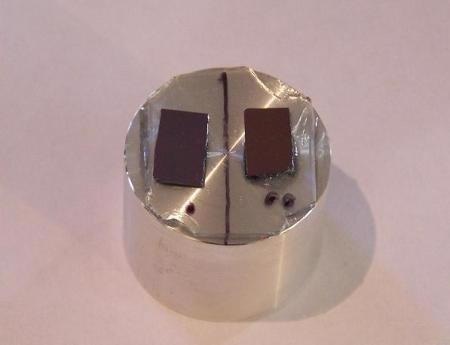 Two Low-? samples, as mounted for testing in the KLA Nano Indenter G200.