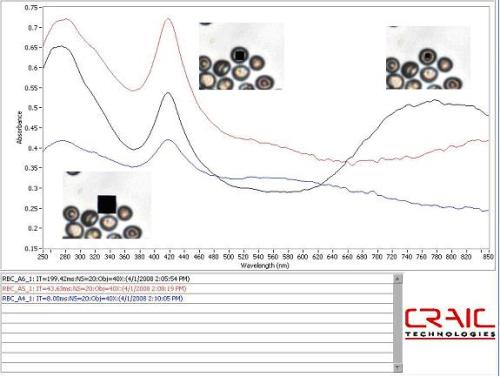 Series of spectra showing localization of compounds within the red blood cell