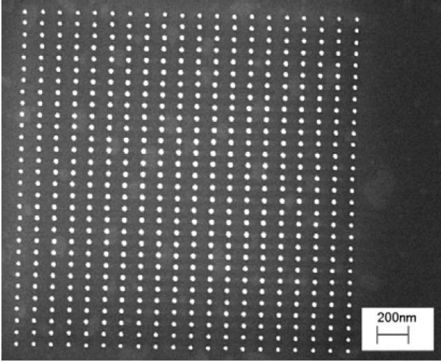 Electron Beam produced pillar array exposed at 24.88 fC per pillar.