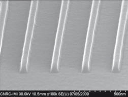SEM Image of 50 nm hot embossed liness utilizing polymeric stamps. Source: EVG.