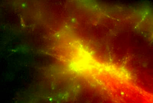 Nanotrain network created by scientists at Oxford University: green dye-carrying shuttles after