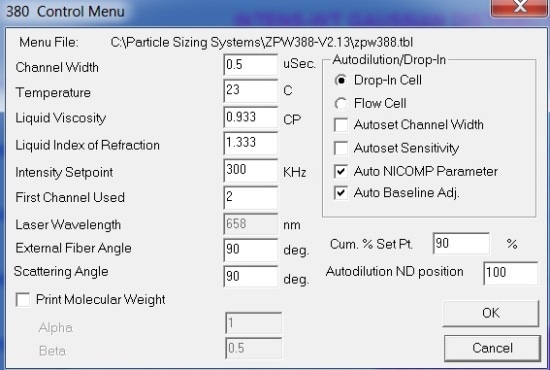 Control menu settings