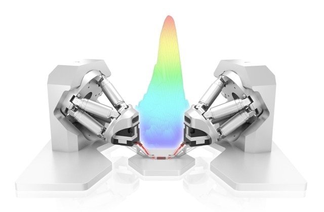 Wafer level alignment with a two-side 6-axis Hexapod and a piezo scanning stage for fine alignment.