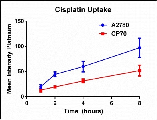 Summary of platinum mean intensity for each cell line over time. Results are a summary of