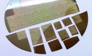 Sapphire wafer after cleaving into small samples.