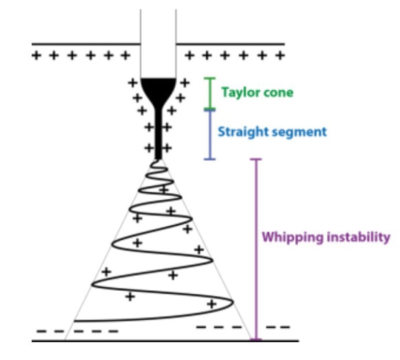 Schematic diagram of the polymeric jet path from the needle to the collector (Angammana, C. J. (2011).