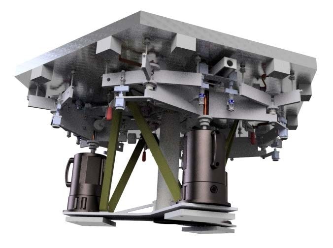 Concept of one Mirror Segment Subunit of the ELT primary mirror illustrating the 3 hybrid drives. (Image: ESO)
