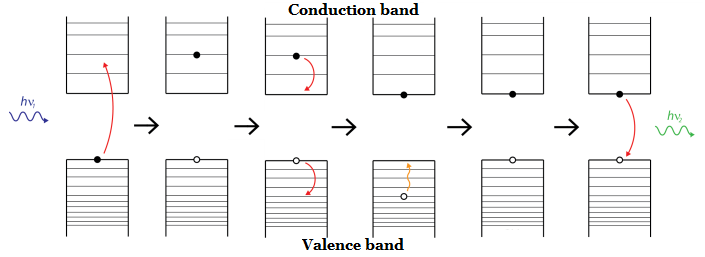 Scheme of the fluorescence process in quantum dots.
