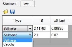 SEA software selection of dispersion law types in Structure tab.