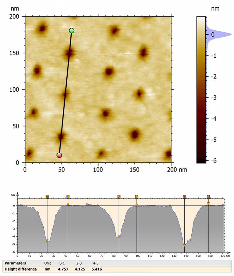 AFM was used to obtain height information on the sample and check the depth of pores.