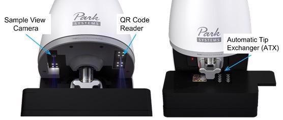 The main components of the FX40 system include the ATX module shown on the right and three camera modules for main view at the center, a wide-angle sample view, and QR code reader.
