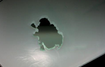 A close-up view of the video image from the F10-RT-UVX shows the removed area of the scattering layer.