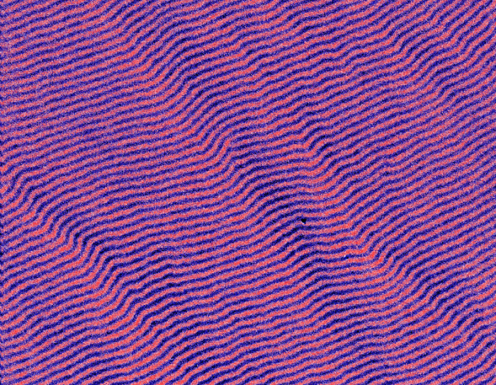 Magnetic force microscopy of thin permalloy film with stripe domains. Scan size: 30 x 30 µm2.