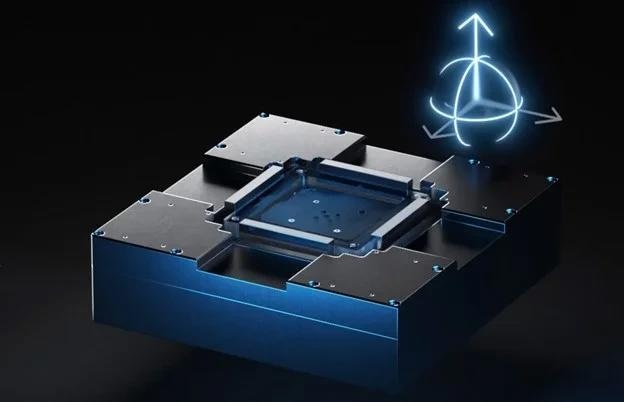 XY scanning stage with magnetically guided platform allows for full control of all 6 degrees of freedom to reduce pitch, yaw, roll, flatness, and straightness errors.