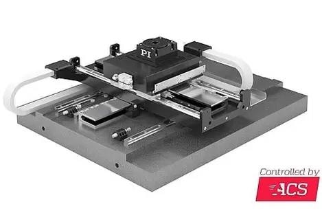 A 4-axis XYZ-Theta stage rails on granite system for wafer inspection and metrology. Here, a Z-stage with 360-degree access was used.