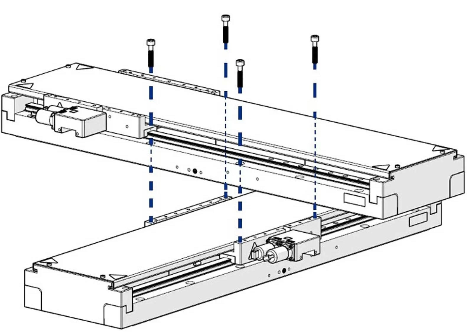 V-817 stages are designed for direct XY mounting without the need of a moving platform on the lower axis. This has two positive effects on the lifetime: a) reduced moving mass, b) lower center of gravity.
