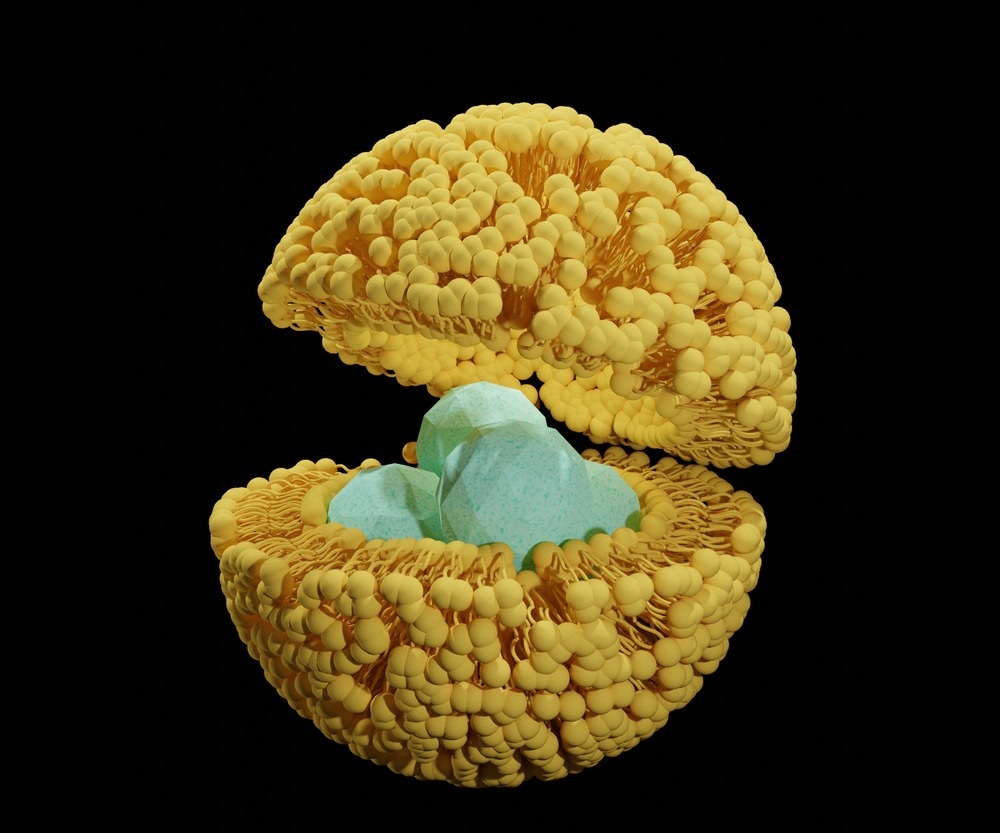 Nanodrugs inside of lipid bilayer encapsulation 3d rendering