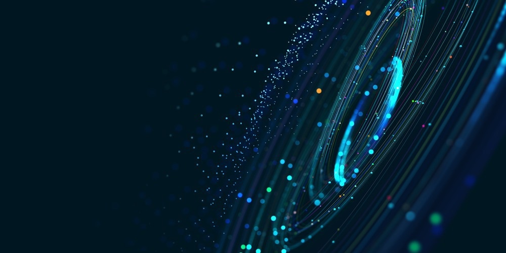 Wireless systems, globalization, big data. Data analytics, blockchain technology. 3D illustration of circular paths. Orbital motion abstract background