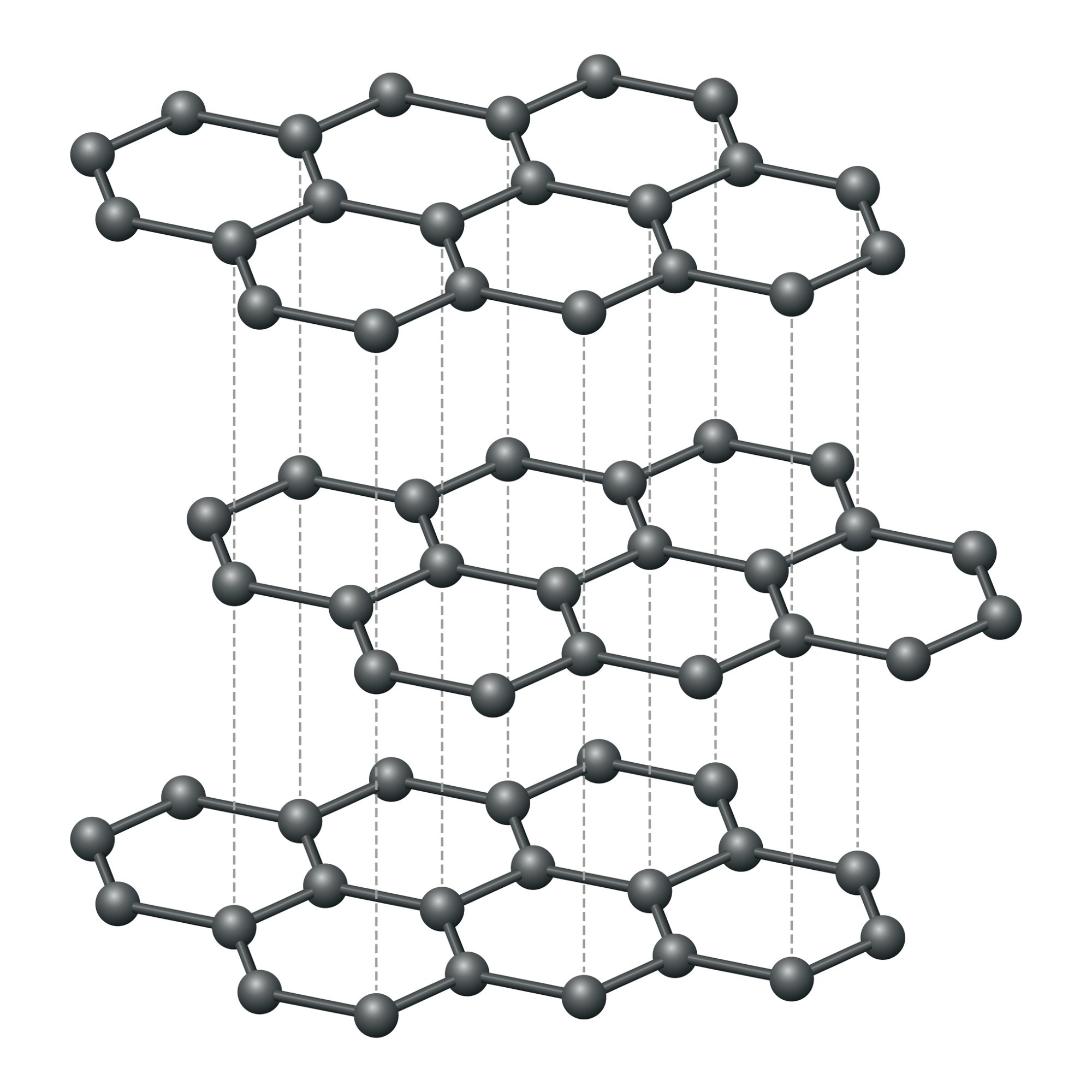 Graphene layers, three-dimensional, schematic diagram.
