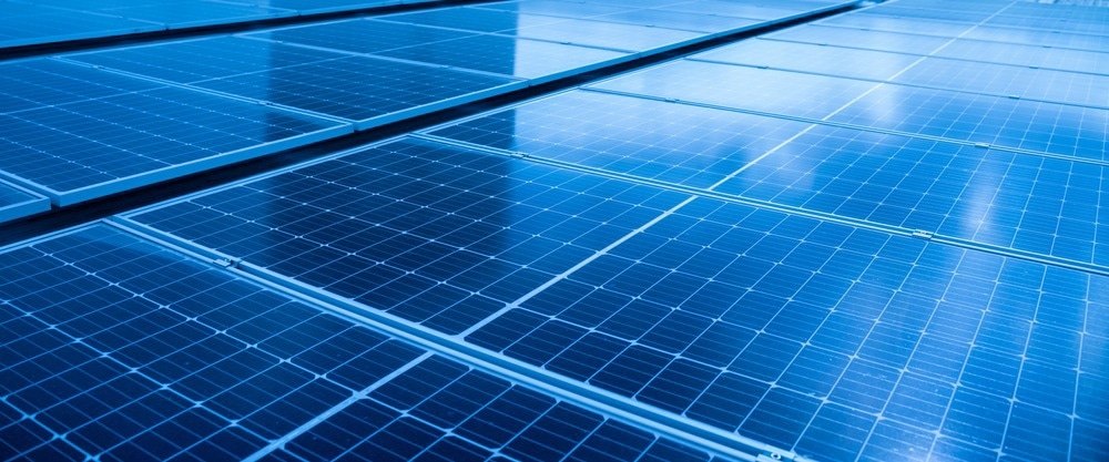 Close-up of Solar cell farm power plant eco technology.