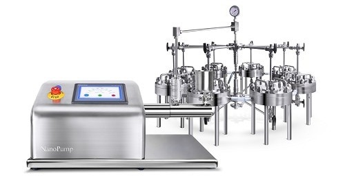 NanoGenizer microfluidic high pressure homogenizer combines with online liposome extruders.