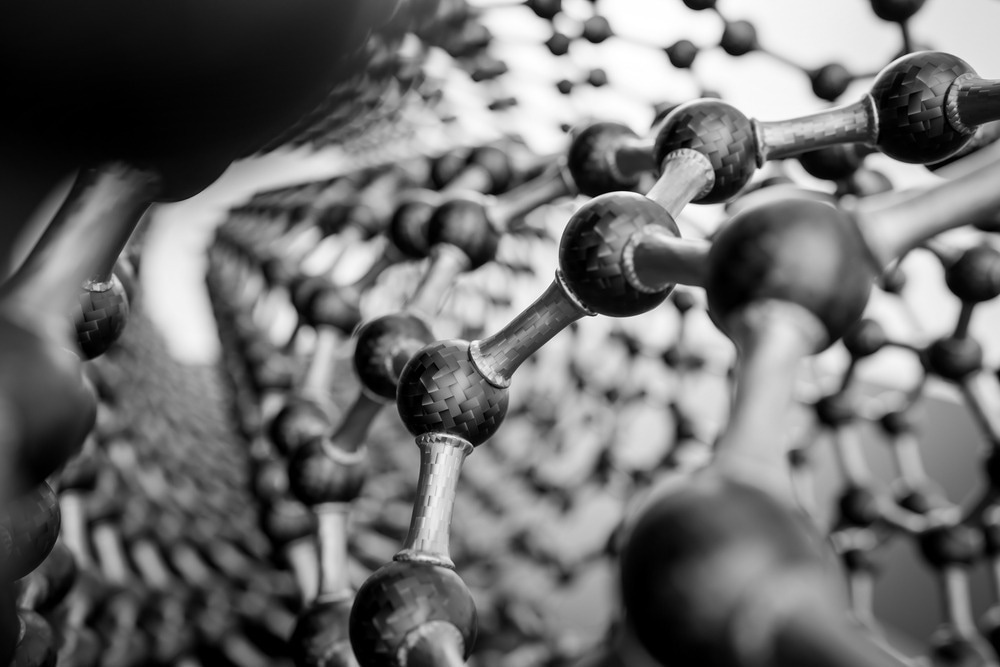 3D rendering of structure of the nanotube or carbon surface, abstract nanotechnology hexagonal geometric form, atomic structure, nano molecular structure