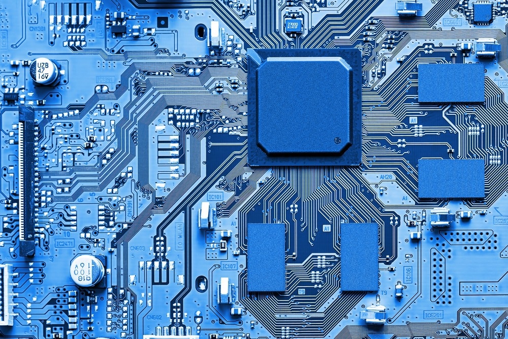 Electronic circuit board close up.