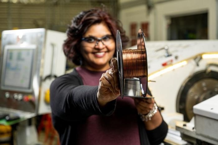 Keerti Kappagantula and her colleagues developed highly conductive copper wire in bulk, as shown here. Image Credit: Photo by Andrea Starr | Pacific Northwest National Laboratory
