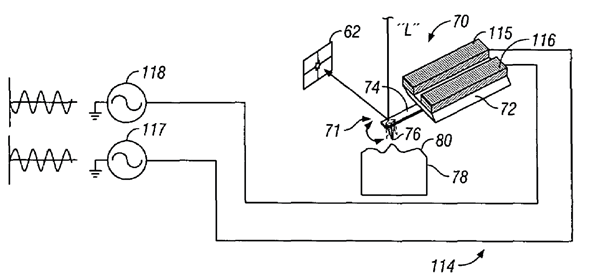 Schematic principle of dual piezoelectric elements to drive the probe into torsional resonance. Extracted from the Bruker Nano Inc. patent US6945099B1, “Torsional resonance mode probe-based instrument and method"