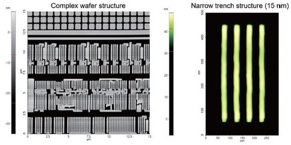 AFM results of Si wafer. It is possible to accurately measure the complex structure of Si wafer or the tiny and narrow trench structure