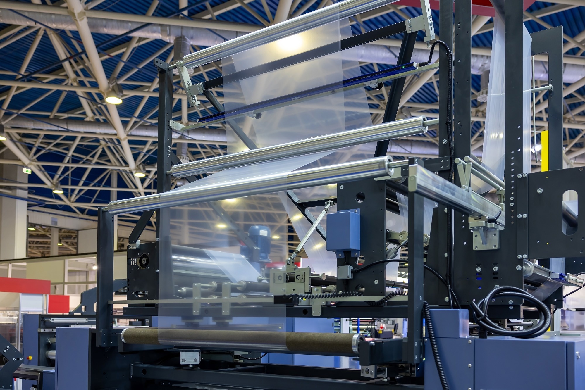 Industrial line for the production of transparent polyethylene film.