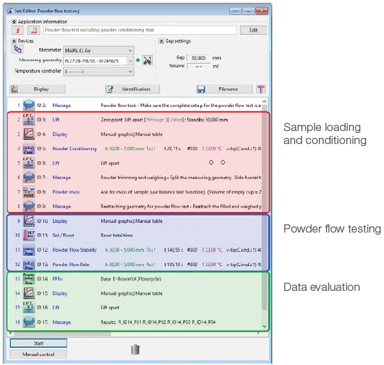Powder flow measurement procedure in HAAKE RheoWin Software