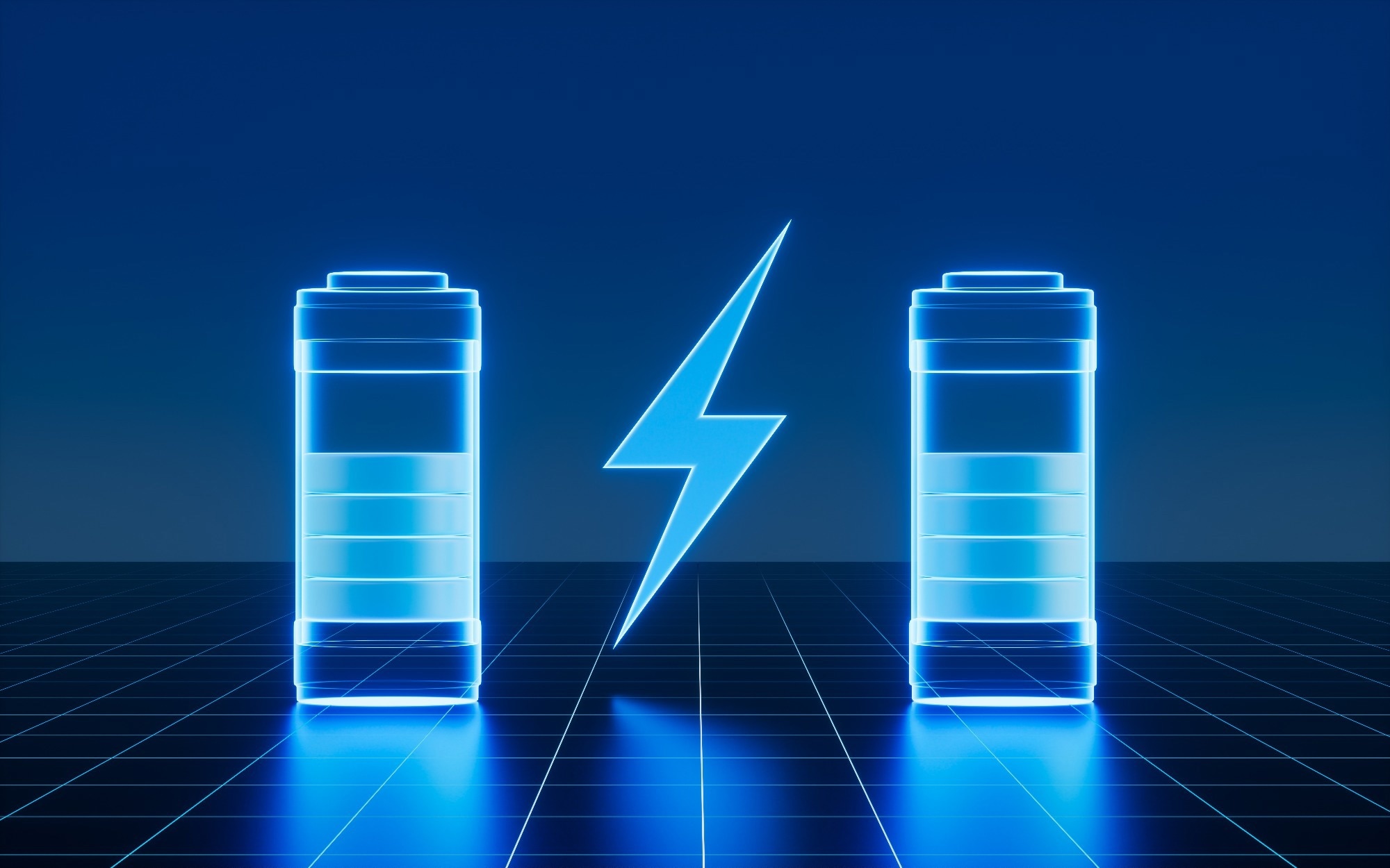 Industrial green energy battery, 3D rendering to illustrate lithium vs sodium ion.