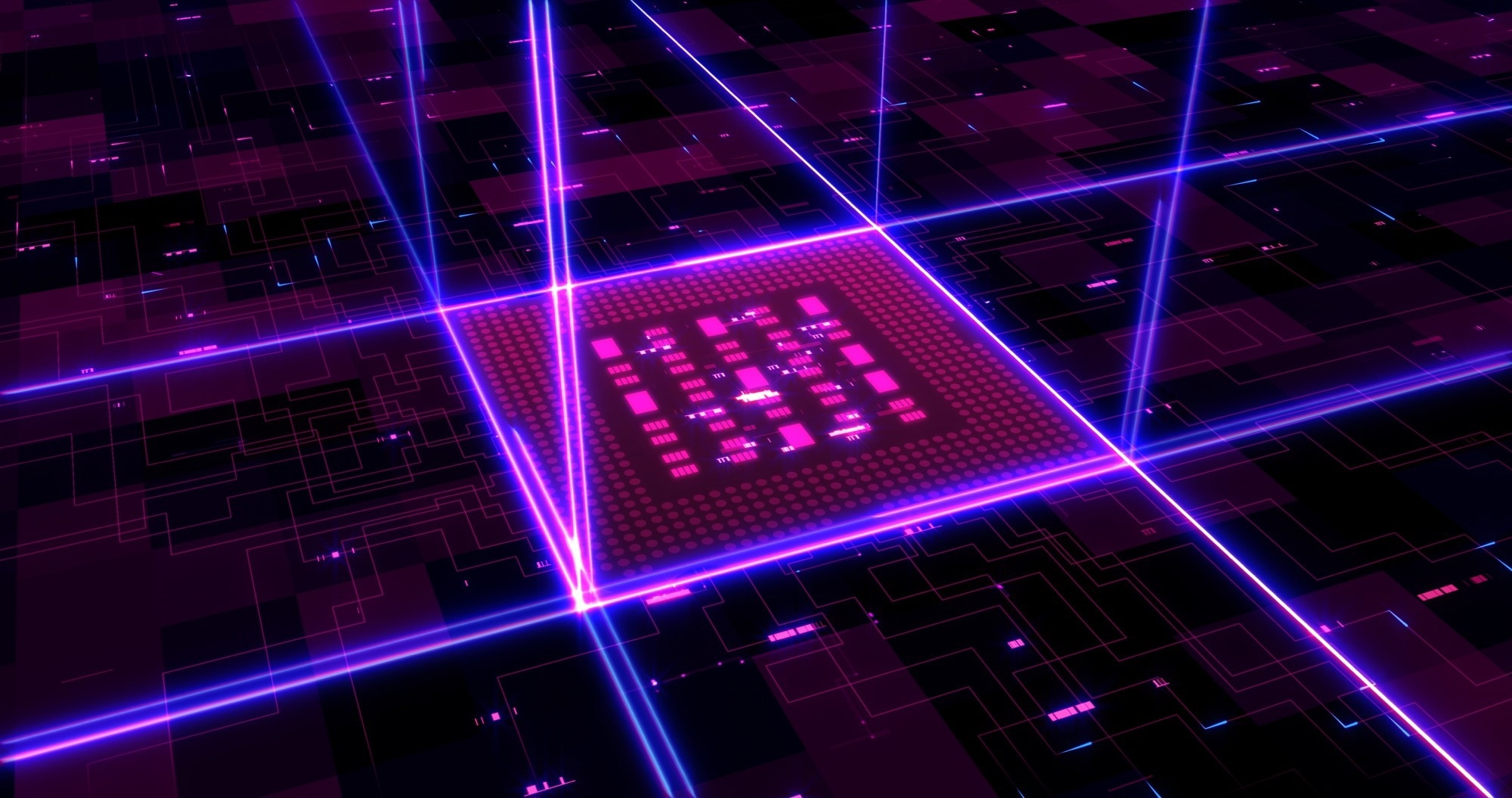 CPU Transmitting Glowing to represent High Speed Data. AI Computer Chip.