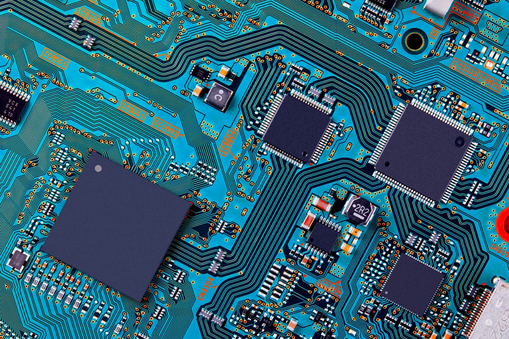 Electronic circuit board close up.