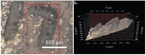 Visible terrain mosaic from Penny 2. A) 2D image. B) 3D image with the z-axis expanded to demonstrate surface topography
