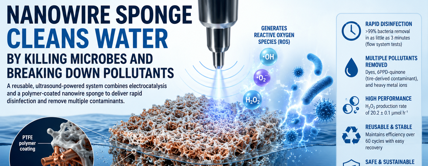 Nanowire Sponge Cleans Water by Killing Microbes and Breaking Down Pollutants
