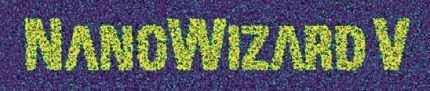Piezoresponse Force Microscopy (PFM) of a ferroelectric polymer P(VDF-TrFE) on a gold back electrode on silicon. A sequence of voltage pulses (20 V) was generated from a bitmap template to write the logo into the piezoelectric polarization of the sample. Vertical PFM-phase image after patterning is shown. Scan size: 45 µm × 10 µm Phase range: 170 deg.