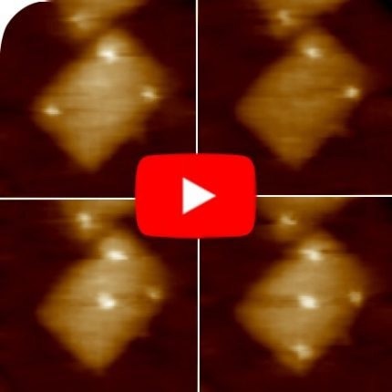 DNA origami nanostructures containing 5 biotin binding sites on mica, imaged in fluid with streptavidin presence in closed-loop at 50 frames and 5000 lines/sec.