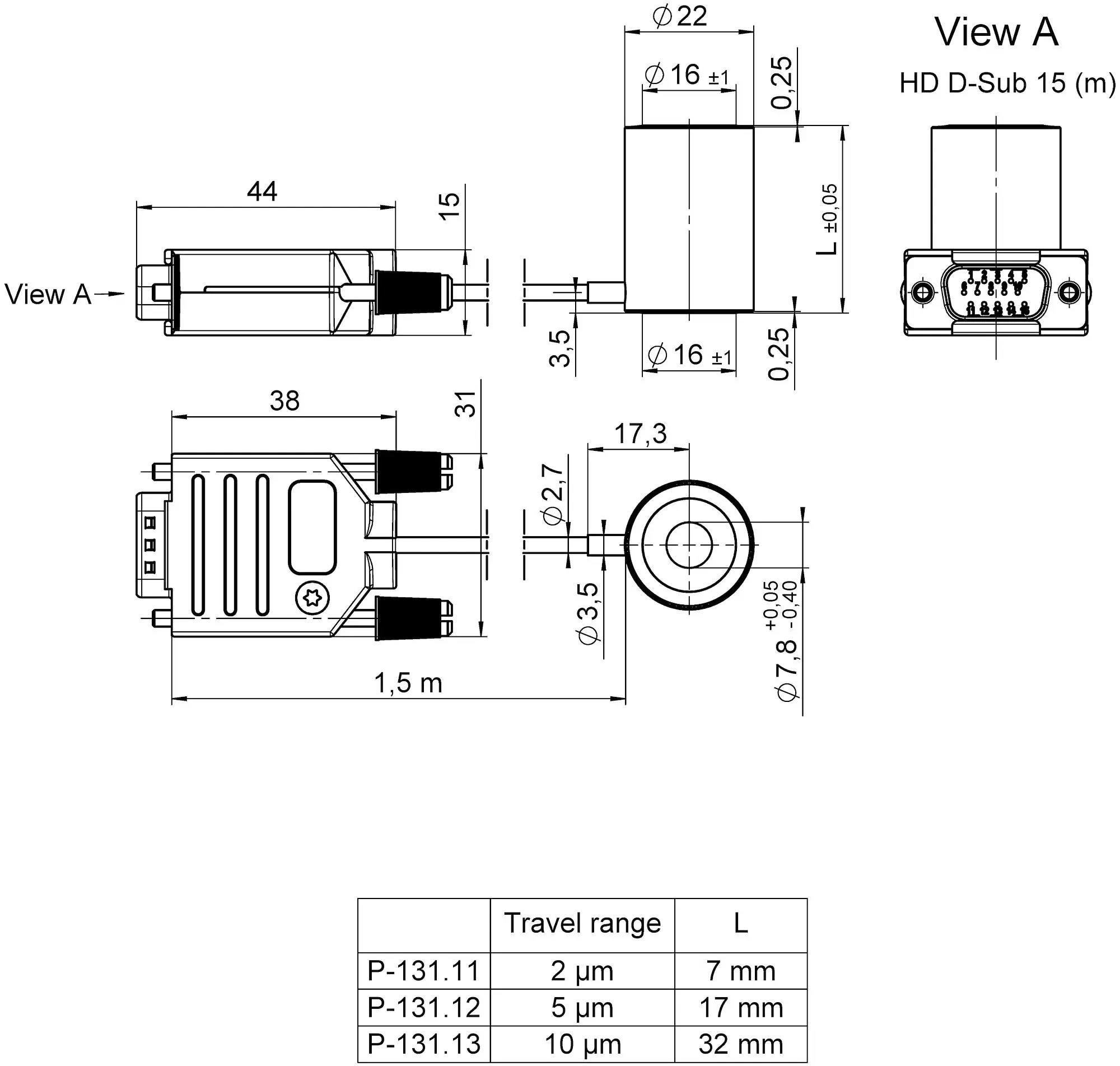 P-131.1x: dimensions in mm.